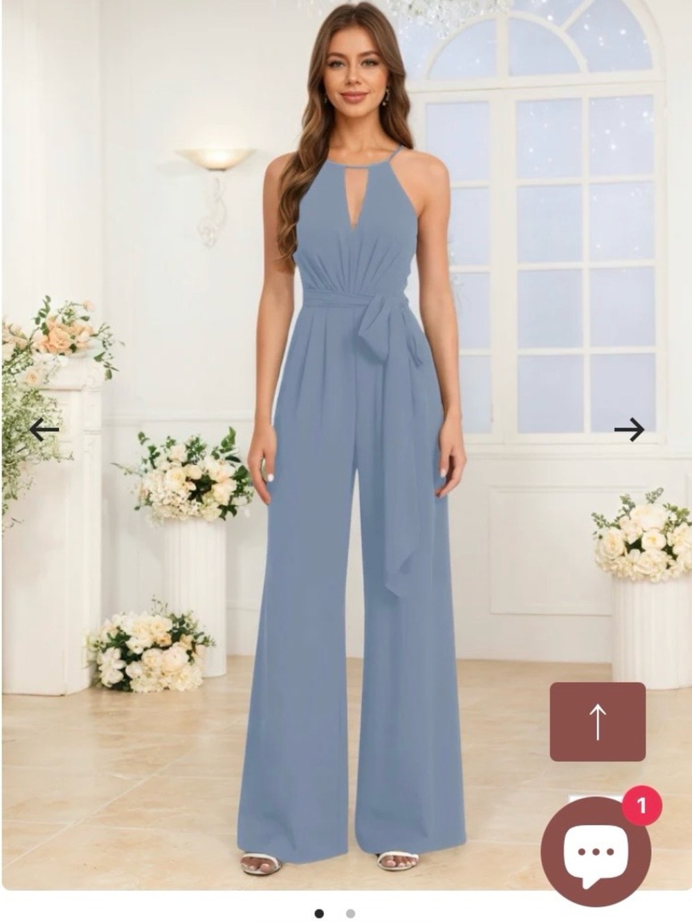 NWT POMUYOO Key-Hole Halter Dusty Blue Chiffon Jumpsuit